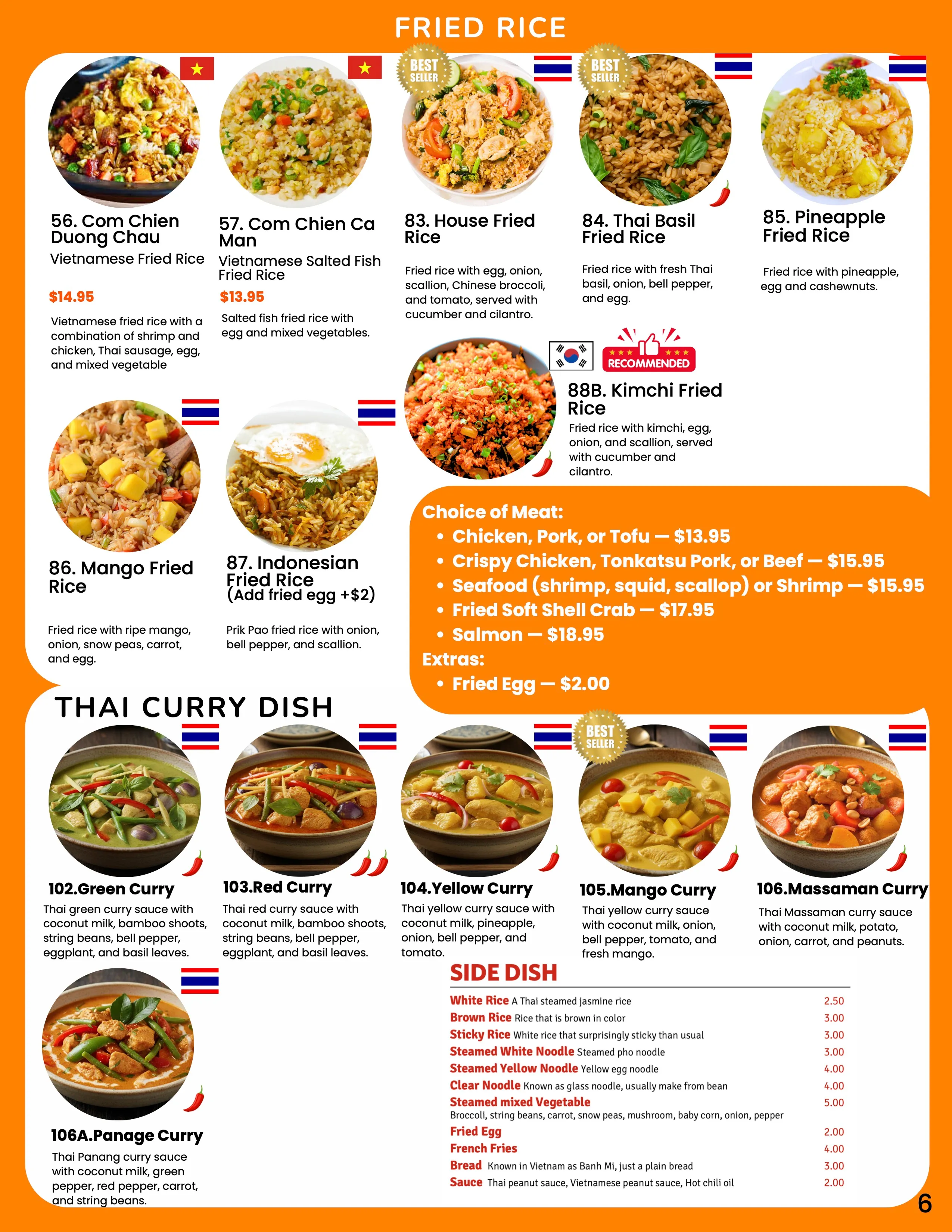 FRIED RICE, THAI CURRY DISH